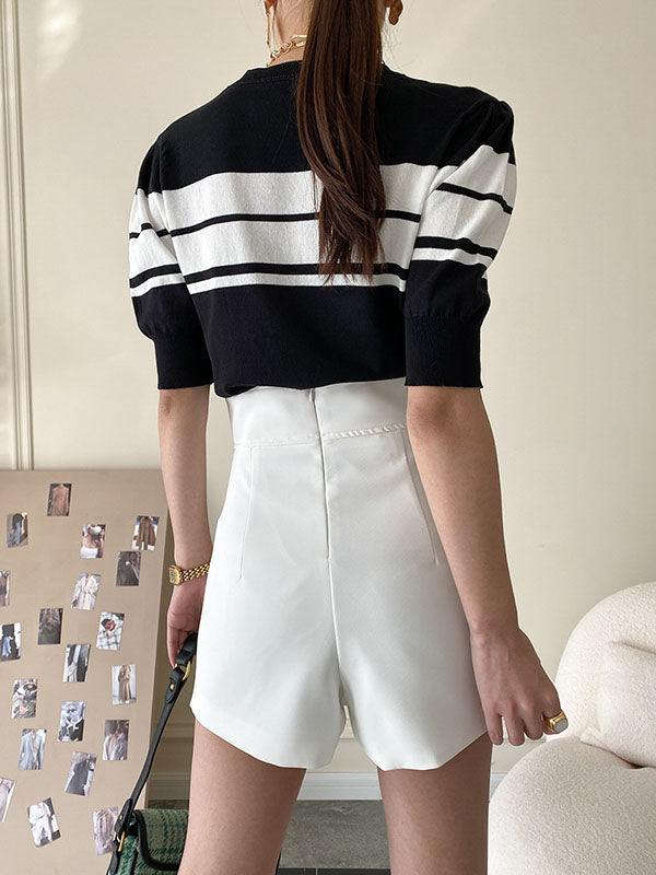 xakxx High Waisted Irregular Clipping Solid Color Culotte Shorts Bottoms