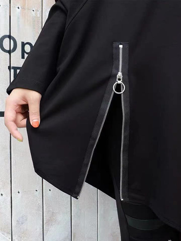 xakxx Batwing Sleeves Loose Asymmetric Split-Joint Zipper Heaps Collar Sweatershirt