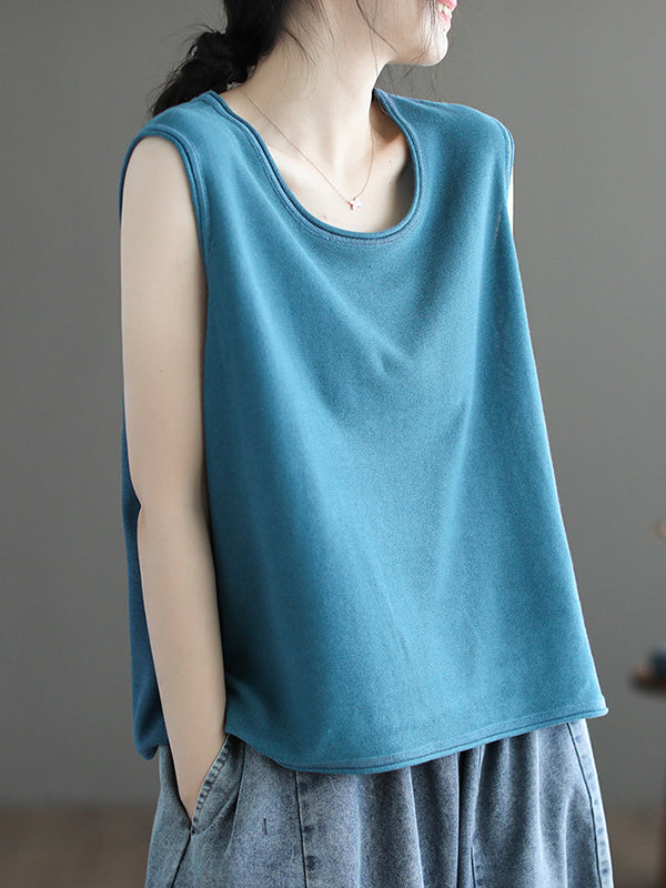 xakxx Loose Sleeveless Solid Color Round-Neck Knitting Vest Top