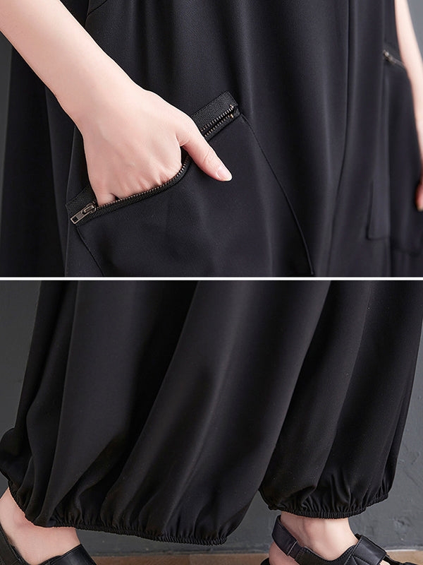 xakxx Loose Oversize Solid Color Zipper Jumpsuits Bottoms