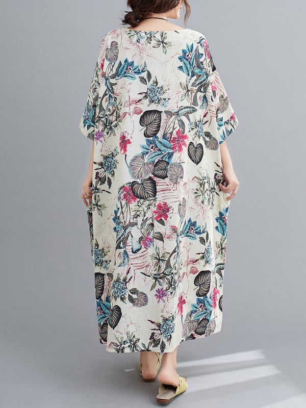 xakxx Vintage Floral Round-Neck Dress