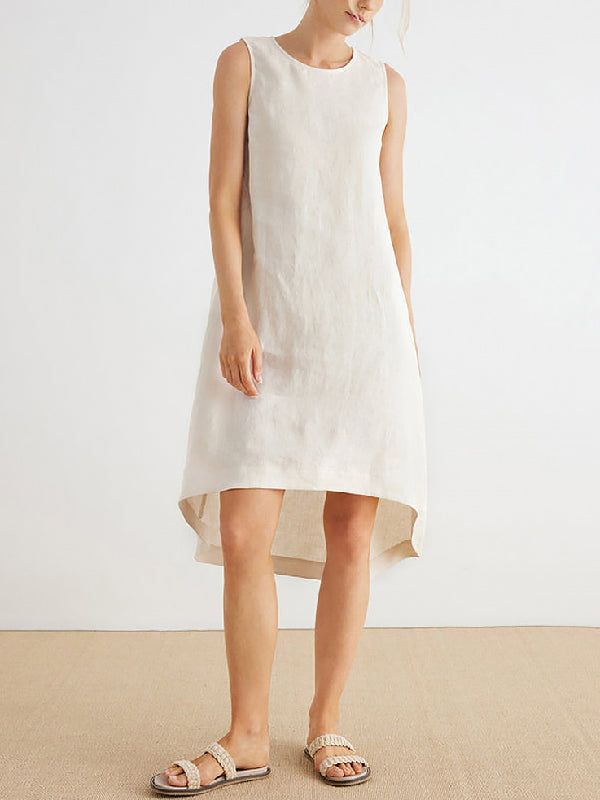 xakxx High-Low Loose Solid Color Round-Neck Midi Dresses