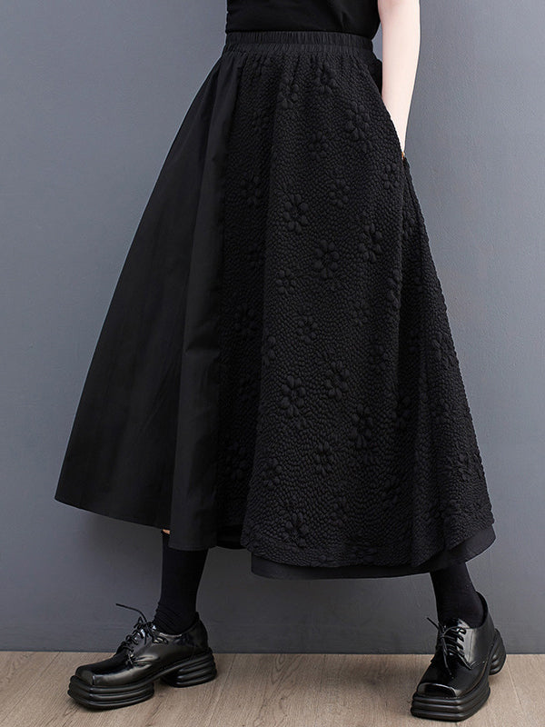 xakxx A-Line Loose Jacquard Solid Color Split-Joint Skirts Bottoms