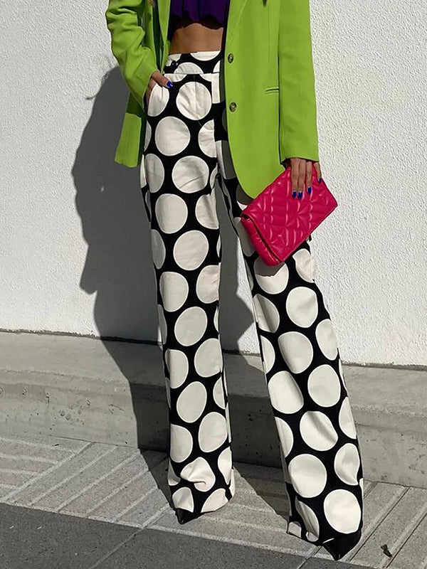 xakxx Original Contrast Color Polka-Dot Printed Wide Leg Pants