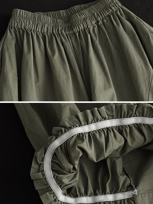 xakxx Cropped Pleated Wide Leg Casual Pants Bottoms