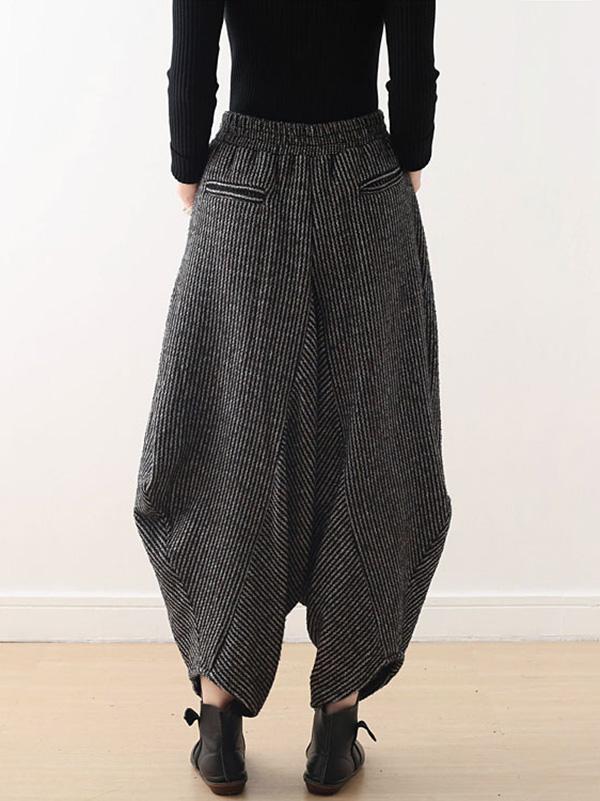 xakxx Vintage Knitted Thickening Asymmetric Lantern Wide Leg Pants