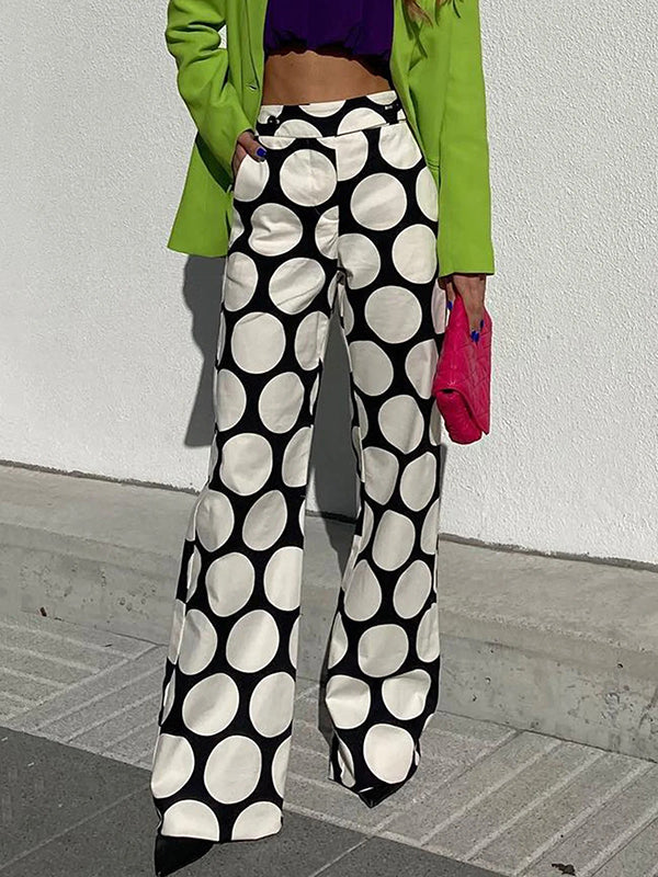 xakxx Original Contrast Color Polka-Dot Printed Wide Leg Pants