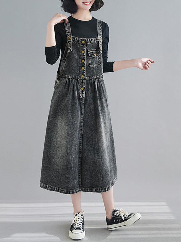 xakxx Original Sleeveless With Pocket Denim Dress