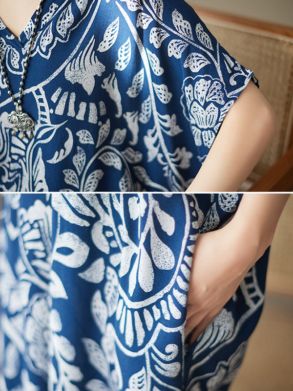 xakxx Loose Short Sleeves Printed V-Neck Maxi Dresses