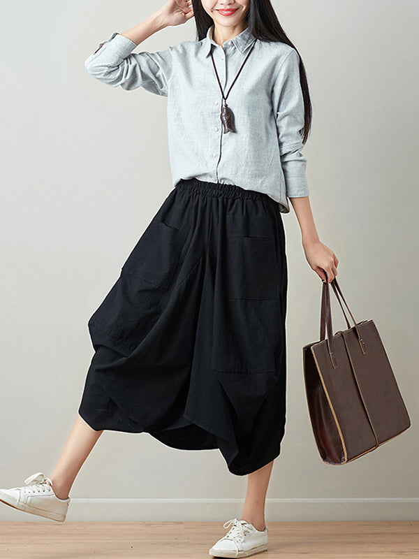 xakxx Artistic Retro Ramie Cotton 6 Colors Loose Irregular Elasticity Skirt