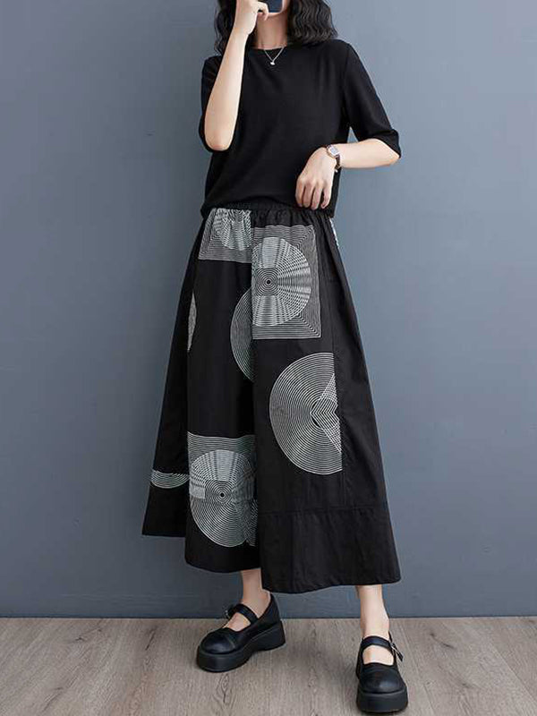 xakxx High Waisted Loose Elasticity Printed Cropped Trousers Pants