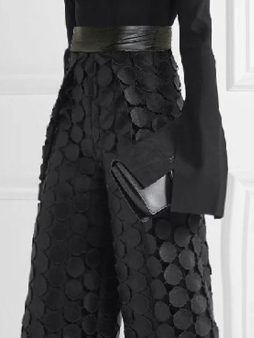 xakxx Loose Wide Leg Polka-Dot Solid Color Casual Pants Bottoms Trousers