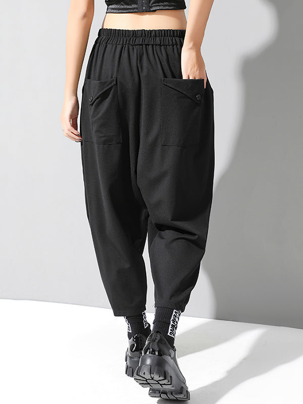 xakxx Stylish Black Asymmetric Elasticity Harem Pants