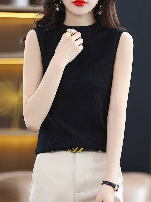 xakxx Simple Casual Solid Color Knitting Vest Top