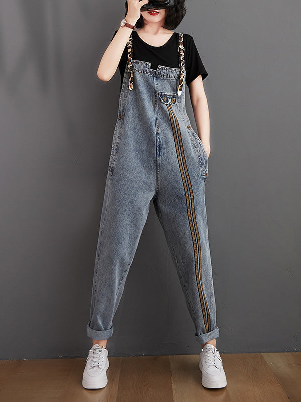 xakxx Original Leopard Elasticity Denim Overalls