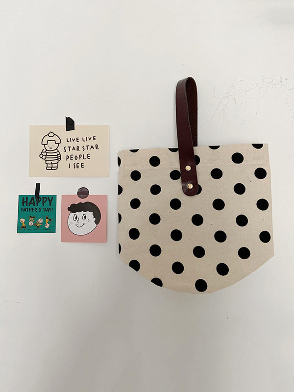 xakxx Vintage Canvas Polka-Dot Printed Makeup Tote Bag Bucket Bag