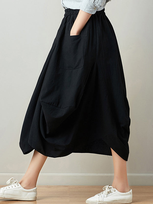 xakxx Artistic Retro Ramie Cotton 6 Colors Loose Irregular Elasticity Skirt