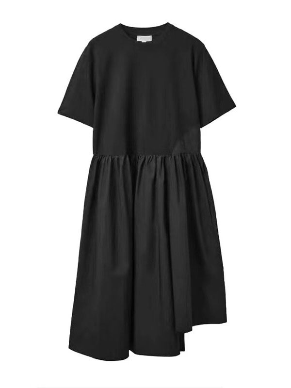 xakxx Casual Loose Short Sleeves Solid Color Round-Neck Midi Dresses