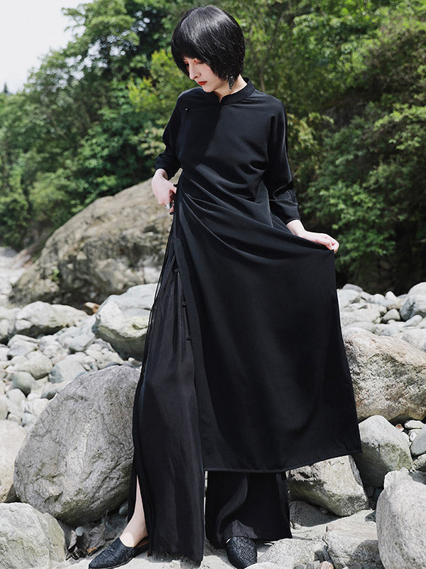 xakxx Vintage Solid Buckle Long Cheongsams