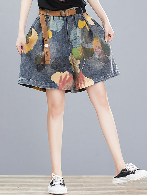 xakxx Original Floral Wide Leg Denim Shorts Bottoms