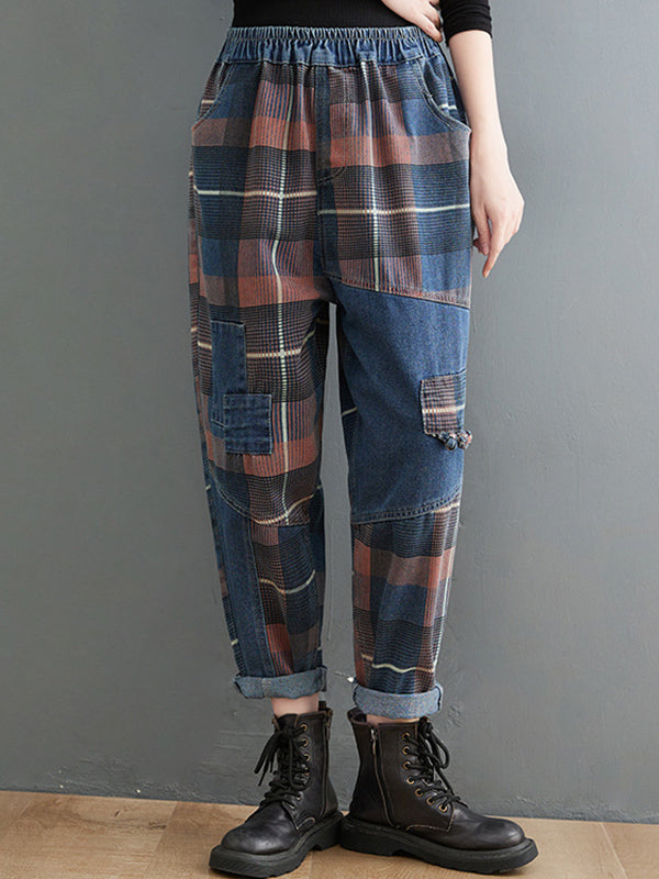 xakxx Original Artistic Retro Plaid Jean Pants