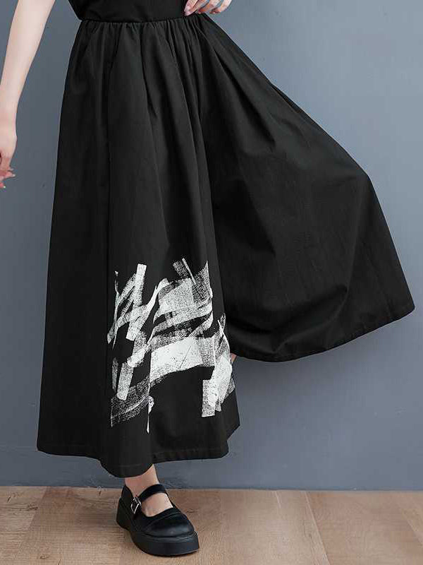xakxx Loose Wide Leg Abstract Printed Elasticity Casual Pants Bottoms