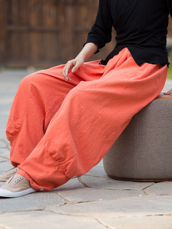 xakxx 7 Colors Casual Wide Leg High Waisted Solid Color Linen Pants