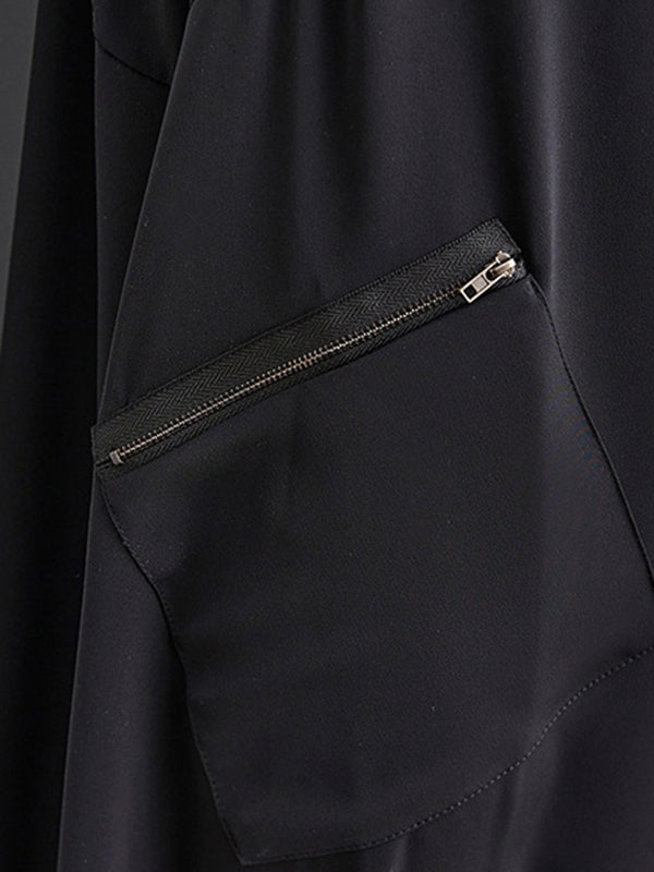 xakxx Loose Oversize Solid Color Zipper Jumpsuits Bottoms