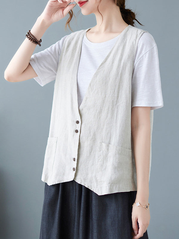 xakxx Simple Loose V-Neck Solid Color Vest