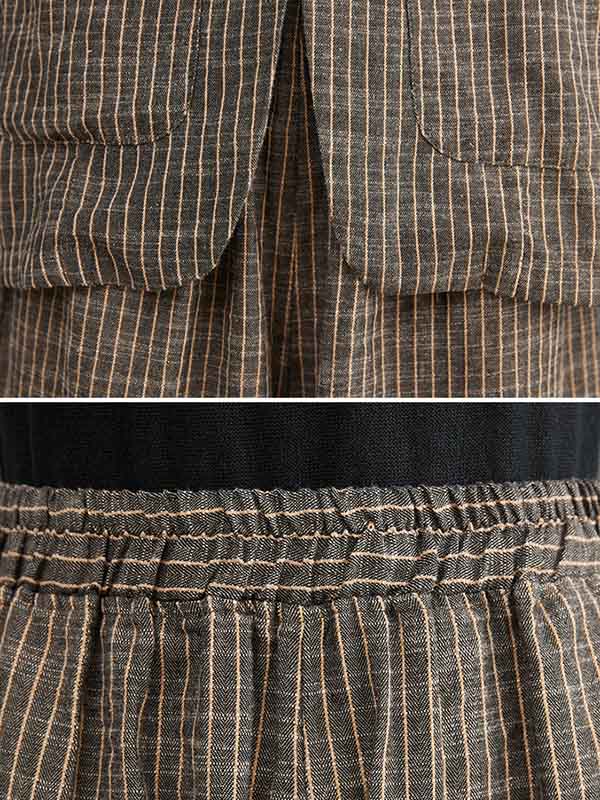 xakxx Vintage Ramie Cotton Notched Collar One Button Suits+Column Pants 2 Pieces Set