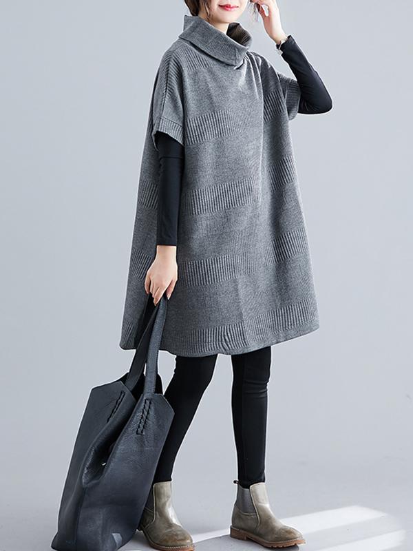 xakxx Casual Loose Short Sleeves Turtleneck Sweater Dress
