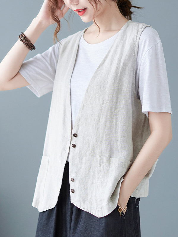xakxx Simple Loose V-Neck Solid Color Vest