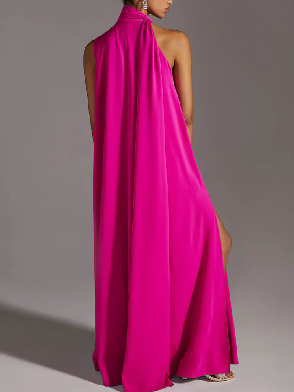 xakxx Sleeveless Solid Color Split-Side Round-Neck Maxi Dresses
