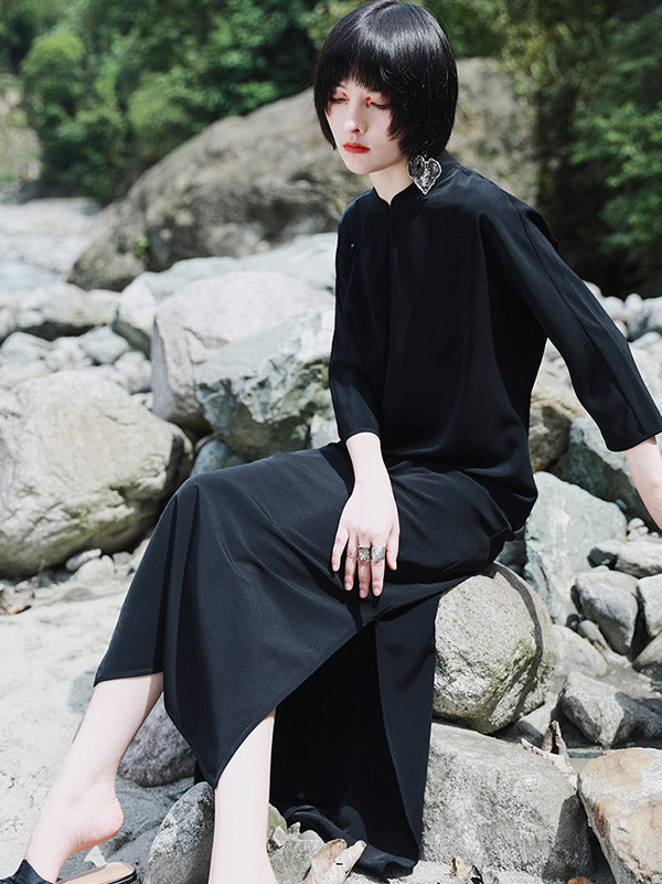 xakxx Vintage Solid Buckle Long Cheongsams