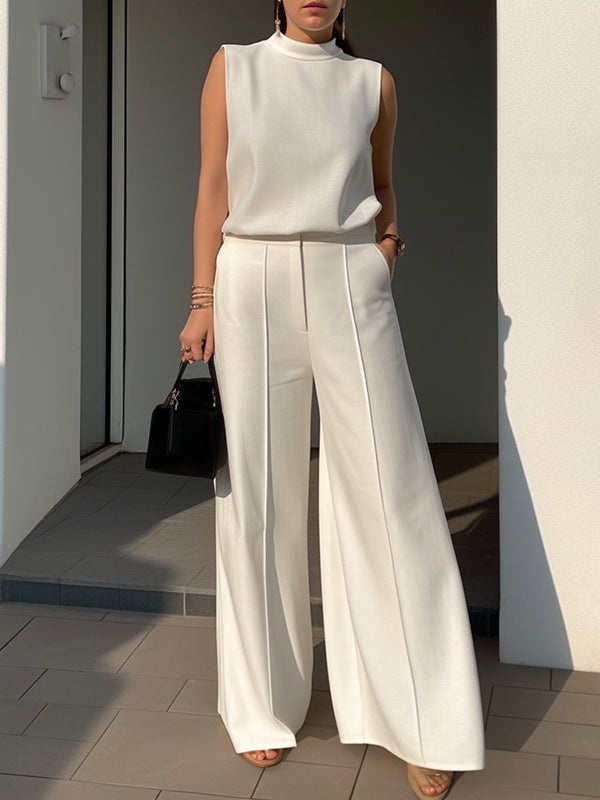 xakxx High Waisted Wide Leg Solid Color Pants