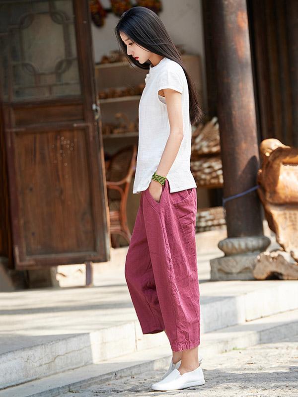 xakxx Loose Pure Color Comfortable Linen bloomers