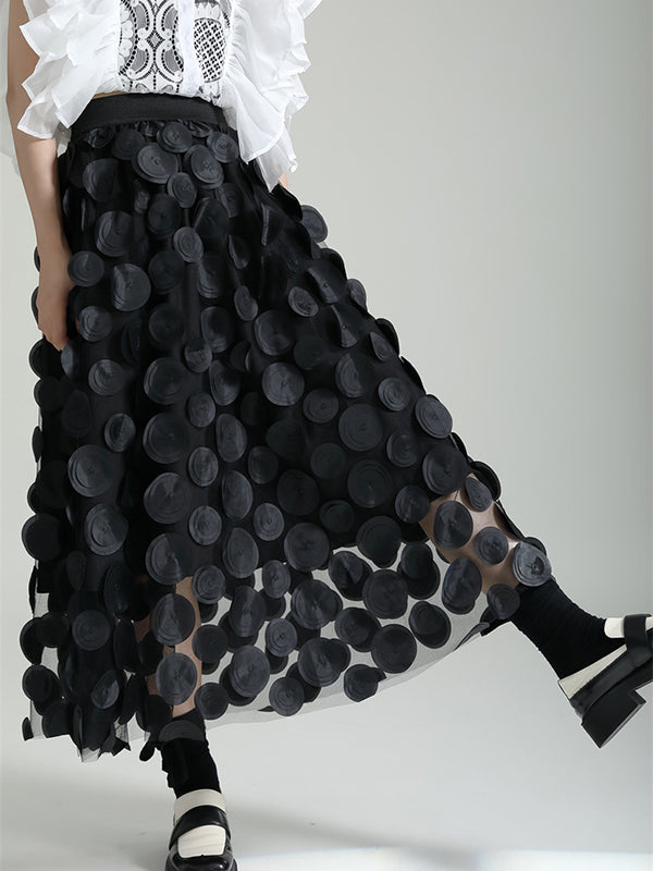 xakxx A-Line High Waisted Mesh Polka-Dot Solid Color Split-Joint Skirts Bottoms