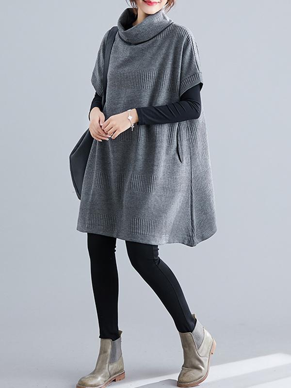 xakxx Casual Loose Short Sleeves Turtleneck Sweater Dress