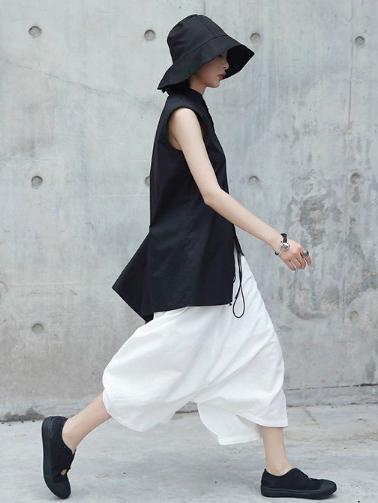xakxx Loose White Linen Split-side Harem Pants