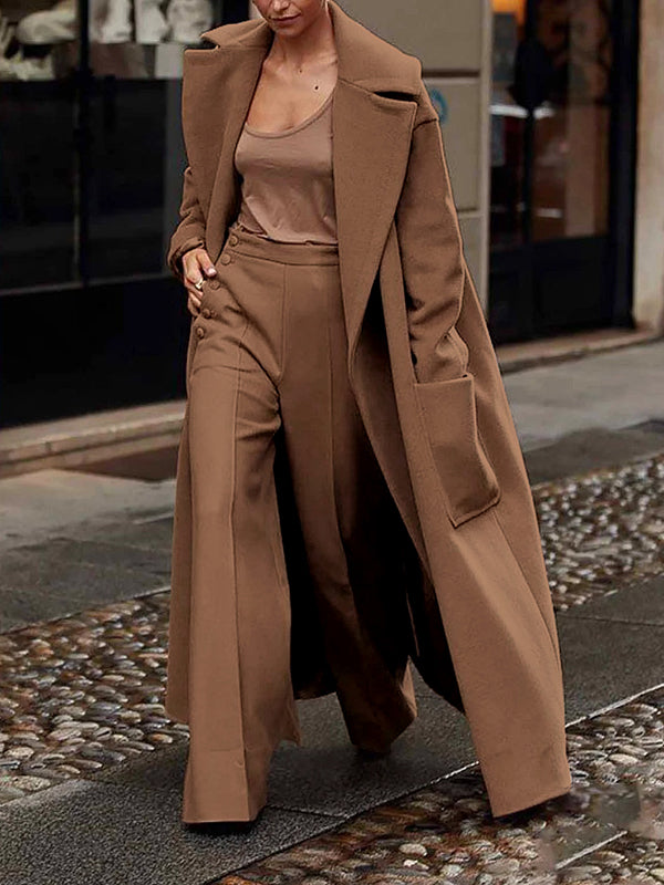 xakxx Loose Straight Leg High-Waisted Solid Color Split-Joint Pants Trousers