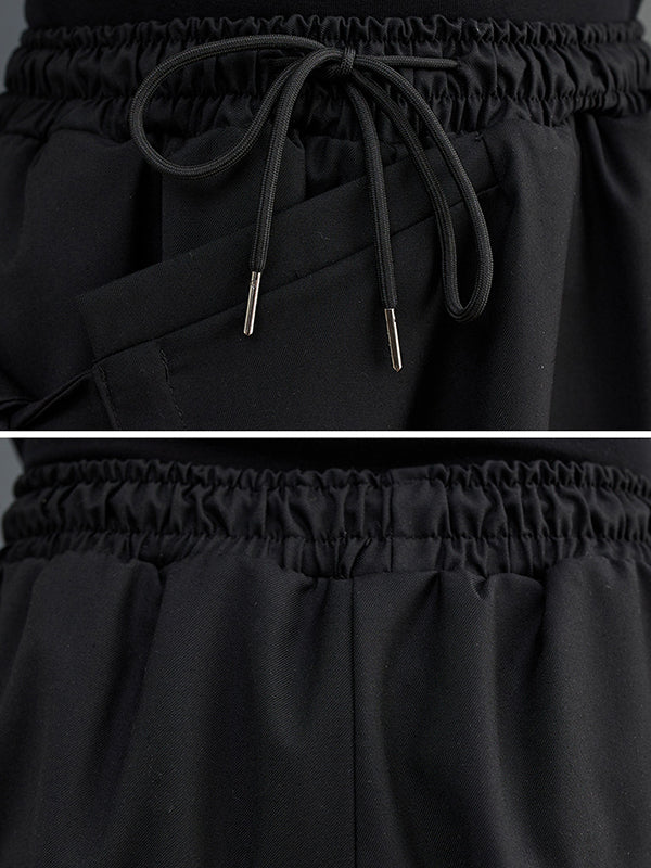 xakxx Wide Leg Loose Drawstring Solid Color Casual Pants Bottoms Culotte