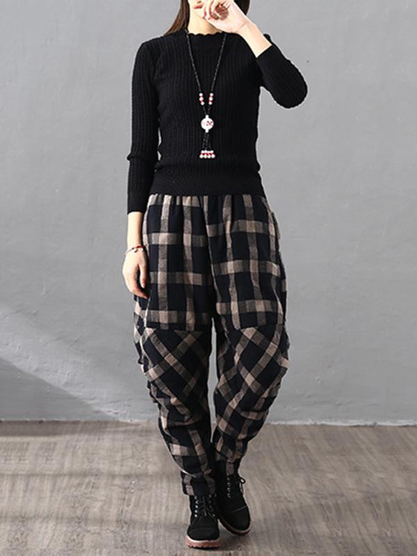 xakxx Vintage Plaid Thickening Pleated Harem Pants