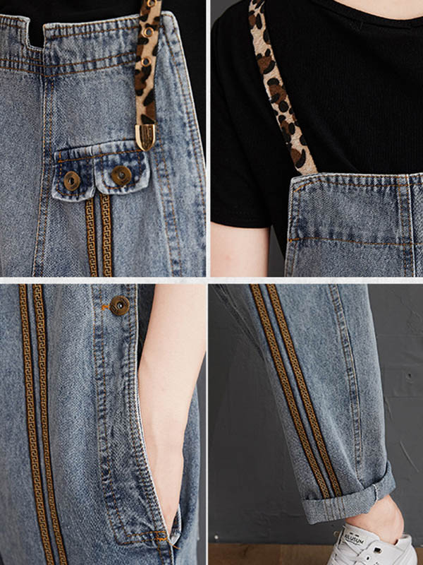 xakxx Original Leopard Elasticity Denim Overalls