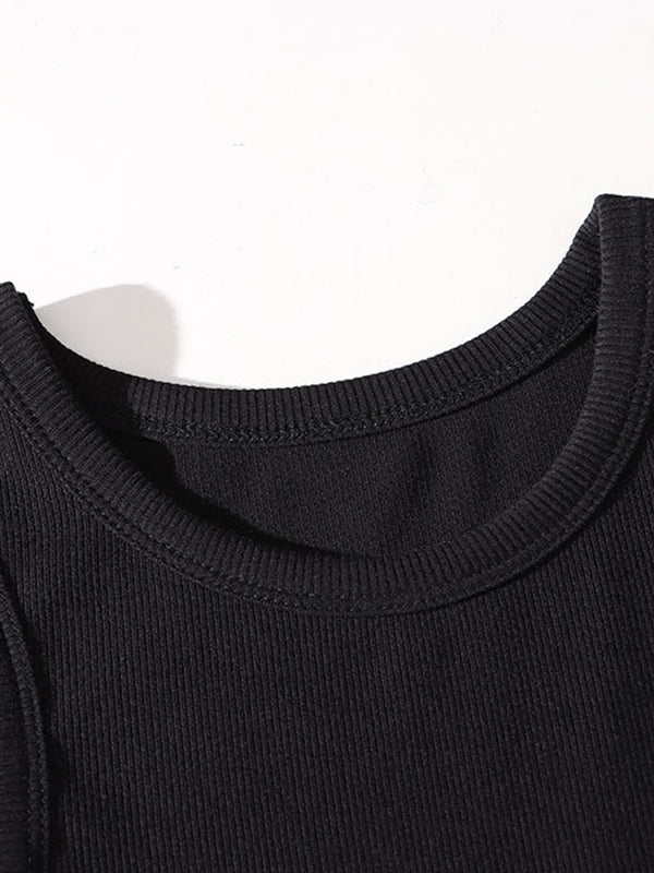 xakxx A-Line Long Sleeves Elasticity Hollow Solid Color Split-Joint Round-Neck Midi Dresses