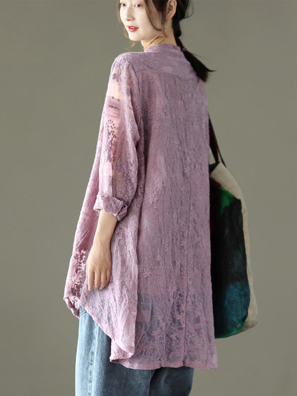 xakxx Vintage Loose Embroidered Lace Hollow Blouse