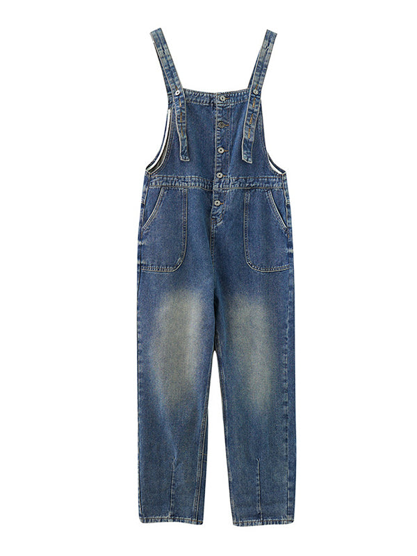 xakxx Artistic Retro Loose Solid Color Denim Overalls