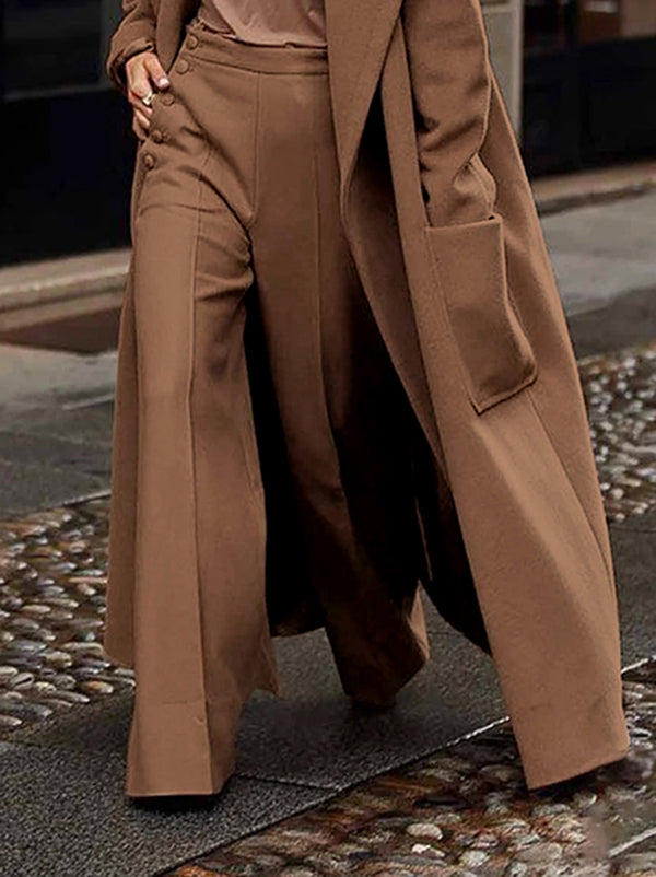 xakxx Loose Straight Leg High-Waisted Solid Color Split-Joint Pants Trousers