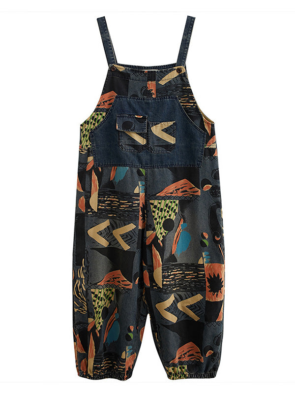 xakxx Original Cartoon Printed With Pocket Harem Denim Overalls