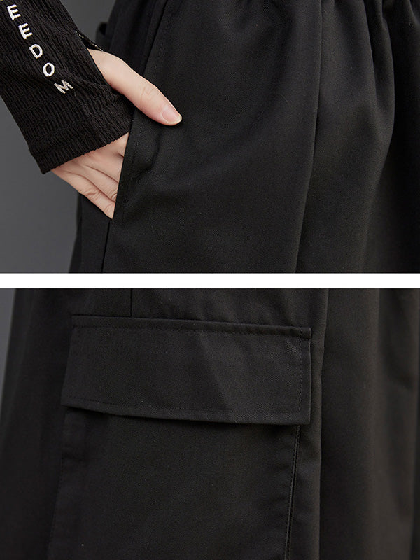 xakxx Simple Loose Wide Leg Drawstring Solid Color Casual Pants Bottoms