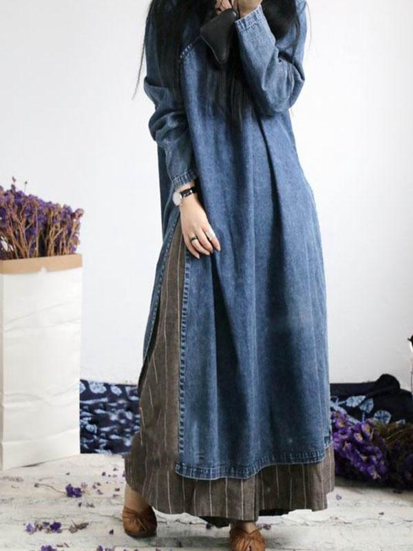 xakxx Loose Button Split-side Jeans Long Dress